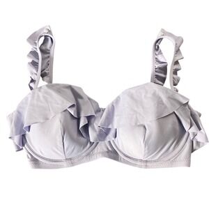 J.Crew Lavender Ruffle Underwire Bikini Top 34D Purple Swimsuit Bra Strap